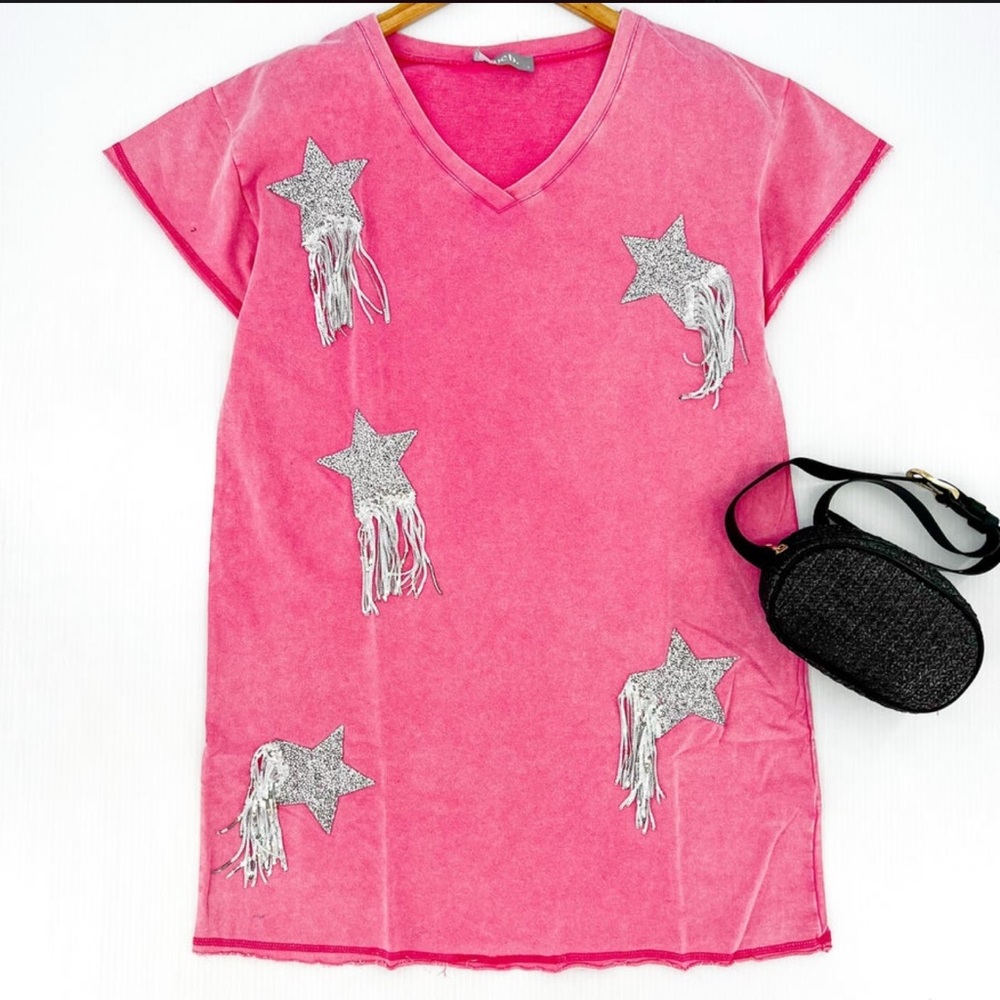 Pink Star Fringe T-Shirt Dress